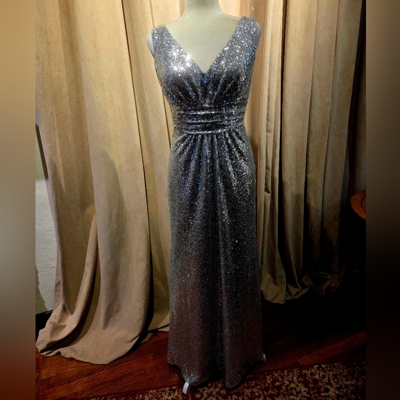Christina Wu Silver Sequin Evening Gown - Picture 4 of 11